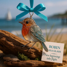 Oiseaux décoratifs en verre de mer, plastique bleu minimaliste, 1 pièce