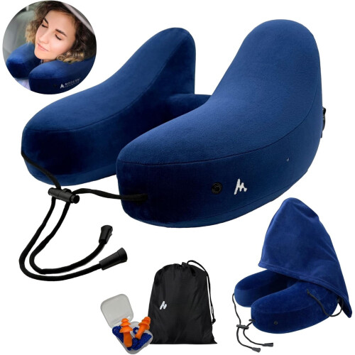 Cuscino da viaggio gonfiabile con cappuccio e supporto regolabile