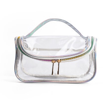 Trousse de maquillage transparente double couche, grande capacité, résistante à l'eau, organisateur de cosmétiques de voyage avec coutures