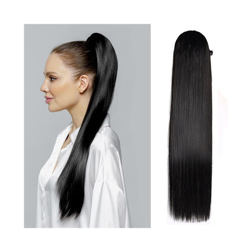 Rabo de cavalo sintético liso com cordão, 76 cm (30 polegadas), macio e natural, com presilha, para mulheres.