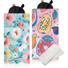 2 count Soft Sunglasses Eyeglass Case, Cute PU Leather Glasses Bag Pouch with Cleaning Cloth for Women Men Girls