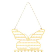 Organizadores de pared decorativos con forma de mariposa para joyas, con orificios y gancho para collares y una solución de exhibición.