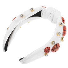 1 stuk witte basketbalbedeltje geknoopte hoofdband met strass-steentjes, gemaakt van stof en plastic, stijlvol voor meisjes