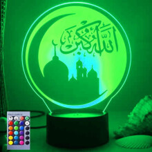 Lampa Solas Oíche 3T Moslamach Allah Ioslamach Solas Oíche Mealltach Solas Oíche 16 Dath atá ag Athrú Lampaí Maisiúcháin Deisce Boird