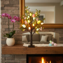 Kunstmatige paasbonsaiboom met lichtjes - 61 cm hoge decoratie met gloeiende eieren en bloesems - Speels lente- en feestaccessoire voor op tafel