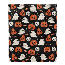 Couverture douce et confortable pour Halloween avec imprimé citrouille, chauve-souris et toile d'araignée – Plaid en polaire duveteuse pour