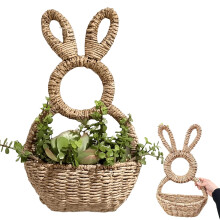Panier de porte lapin, panier suspendu en osier de 40 cm (15,75 po) en forme de lapin, décoration printanière murale, non doublé, idéal pour les