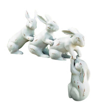 Escultura de coelho "Salvo por uma Lebre" - Charmosa estatueta de coelho em resina branca - Decoração rústica para casa, jardim ou escritório.