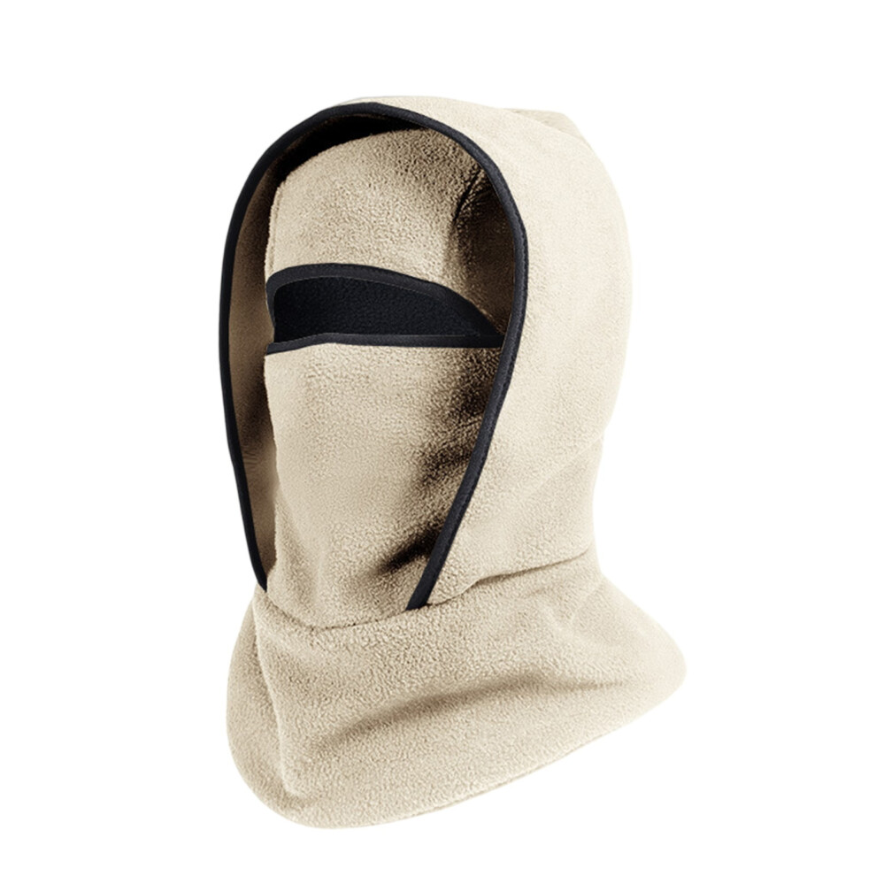 Fleece Balaclava Hood With Face Cover Outdoor Winter Warm Windproof Headwear Khaki 9450273052861
