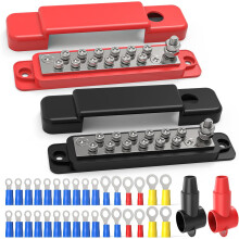 150A12V/48V Ekstra kraftig samleskinne – Rød/Sort sæt, M6 Hoved + 20M4 Terminaler, Marine/Auto/Solcellekompatibel