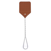 Leather fly swatter 17 inch metal handle black brown