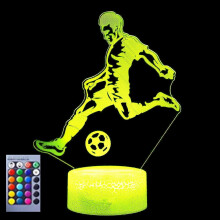 3D nočné svetlo s futbalovým hráčom – 16-farebná LED stolová lampa, optická ilúzia, kompatibilná s Vianocami, narodeninami, dekoráciou a
