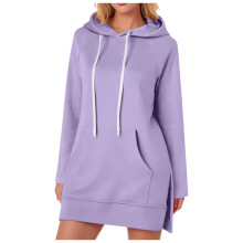 Leuke sweatshirts voor dames, trendy oversized hoodie-jurk voor dames, pullover sweatshirt met split aan de zoom en zakken, paars, XXXL