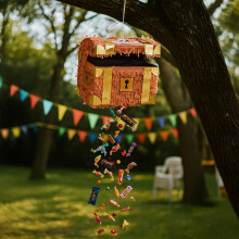 Piratenschatzkiste-Piñata-Set mit Fledermaus und Maske
