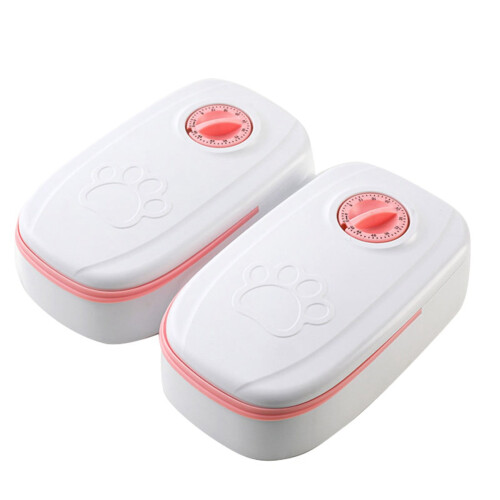 Smart Automatic Pet Feeder for Dogs – White, Dual Compartment, Timer Knobs, Paw Print, Compatible with Scheduled Feeding – 24x28.5cm