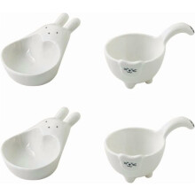 Animal Print Condiment Bowls 4-Pack - Ceramic Mini Dip Dishes for Soy Sauce & Ketchup, Stackable BPA-Free Snack Dishes,Dishwasher Safe(Mixed)