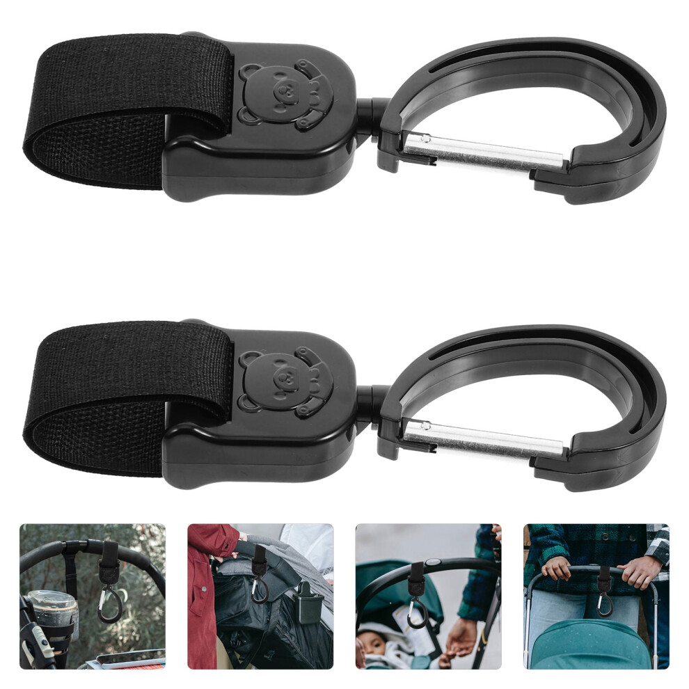 2 Pcs Rotating Universal Stroller Hooks Black Alloy For Parents