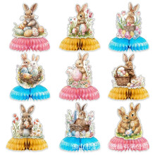 QenASHaing 9Pcs Easter Centerpieces – Colorful Bunny, Egg & Honeycomb Table Decor, Compatible with Spring & Easter Parties