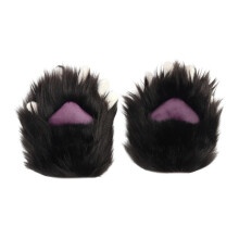 Cat Paw Gloves Cartoon Simulated Plush Gloves for Nightclub Party Masquerade Black Purple