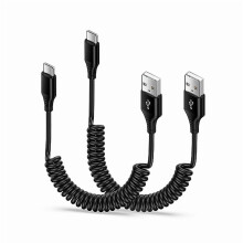 Cabo USB-C Samsung compatível com Android Auto, pacote com 2 unidades, cabo espiralado de 90 cm para carregamento rápido, compatível com Galaxy