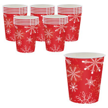 Vasos de papel navideños con diseño de copo de nieve rojo (paquete de 25)