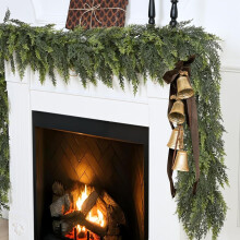 Guirlande de cèdre réaliste de 1,8 m – Décoration de Noël en faux cyprès pour cheminée, intérieur/extérieur