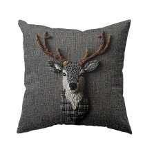 Fodera per cuscino natalizio con renna effetto ricamato, 45x45 cm, in lino grigio, decorazione natalizia – Compatibile con imbottiture standard