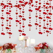 Guirlande de cœurs rouges de 15,85 m (52 pi), bannière à paillettes métalliques – Décoration pour anniversaire, fête des mères,