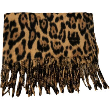 Cachecol feminino oversized longo e macio com franjas de leopardo, xale envolvente à prova de vento para aquecer o pescoço no inverno, cachecóis
