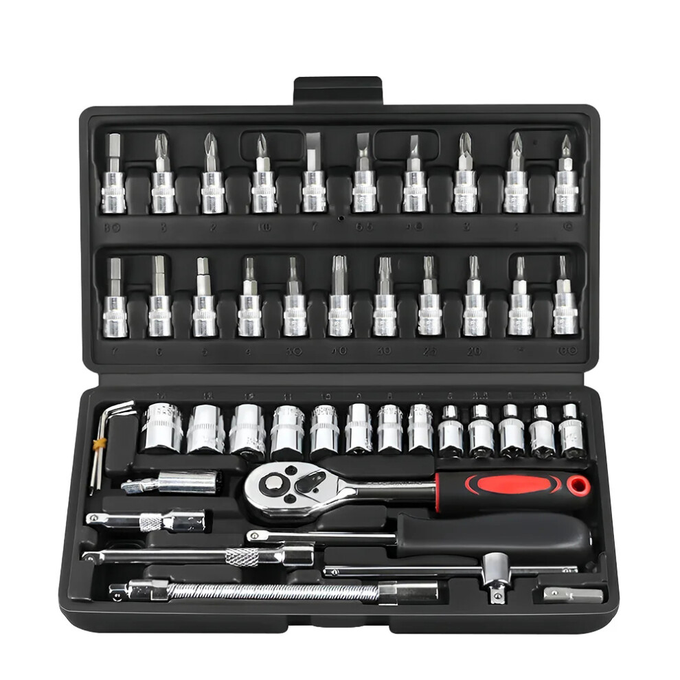 46Pcs Spanner Socket Ratchet Wrench Set 1/4" Drive Car Repair Tool Kit