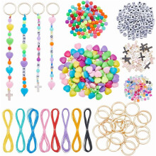 453pcs Bead Keychain Making Kit Colorful Letter Beads Heart Beads Keychain Making Kit for DIY