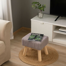 Cord-Pouf - Gepolsterte Fußstütze mit Holzbeinen