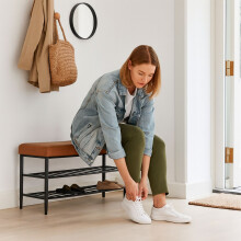 Shoe Storage Bench, Faux Leather, 2 Shelves