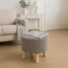Pouf in corda - Seduta imbottita con gambe in legno