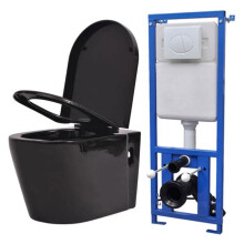 Inodoro suspendido de pared con tanque oculto, cerámica, taza de WC negra 02_0003579