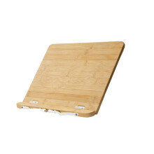Hollow Bookrest Stand Bamboo Cookbook Stand with Adjustable Height Foldable Book Holder Multifunction Use Lightweight Page Paper Clips Tablet Stand