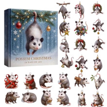 Calendario dell'Avvento di Natale con opossum 2025, 24 giorni, ornamento a forma di opossum per l'albero di Natale, regalo di Natale per gli amanti
