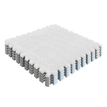 Foam Interlocking Floor Mat, 1cm Thick Plush Fleece Puzzle Tile, Soft Cushioned Rug for Living Room, White Modern Style with Edge Strips