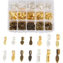 225pcs Glue-On Bails (15 Styles) for Pendants, Necklaces & Earrings – Bronze/Golden/Silver, Jewelry Making DIY