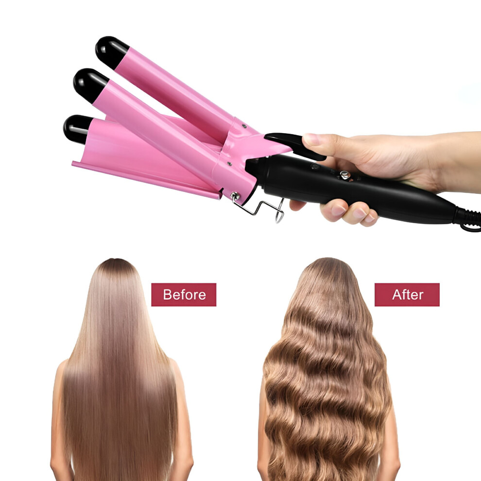HIBIBUD curling iron wand ceramic 3-barrel