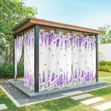 Cortinas externas impermeáveis com estampa aquarela de primavera, lavanda roxa com borboletas, ilhós branco, 137 x 274 cm, 1 painel.