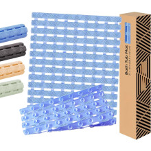 Antislip badmat (79 x 41 cm), 180 zuignappen, zachte textuur, sneldrogend, afvoersysteem, pastelblauw – geschikt voor standaard badkuipen