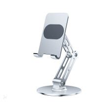 Supporto girevole per computer, tablet e telefoni, base in acciaio dolce con materassini antiscivolo, capacità di carico 0,8 kg, tensione regolabile.