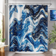 Cortina de ducha lavable de 60"x72" con estampado floral azul primaveral y 12 ganchos – Tela, estilo romántico, compatible con barras estándar.