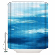 Cortina de ducha azul claro de 182 x 182 cm (72" x 72") – Diseño abstracto con degradado de olas marinas, impermeable y lavable, compatible con