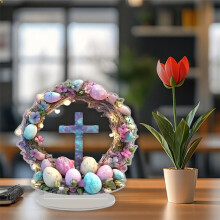 Påskedekor Tradisjonelt julekrybbesett Hellig familie Saueutstilling Krybbe i tre Stalldesign Religiøst hjem Bordplate Aksent