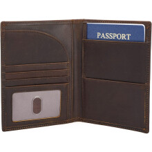 Full Grain Leather Passport Holder Bifold 2 pcs Dark Brown