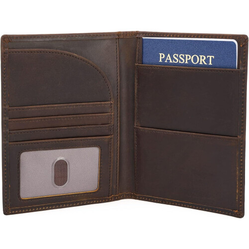 Full Grain Leather Passport Holder Bifold 2 pcs Dark Brown
