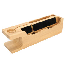 Bamboo Wood Charging Station, Elegant Design Neatly And Compact Multi Device Dock With Detachable Apple Watch Holder Suitable For Home Office, Worry