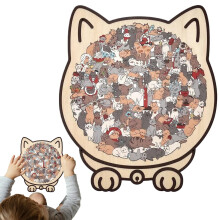 Cat-Shaped Wooden Puzzle – 135-Piece Irregular Design, Colorful & Decorative, Gift for Cat Lovers